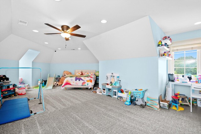 24355 S Arranmore Way, Frankfort, IL 60423 - recreation room featuring lofted ceiling, a ceiling fan, and recessed lighting