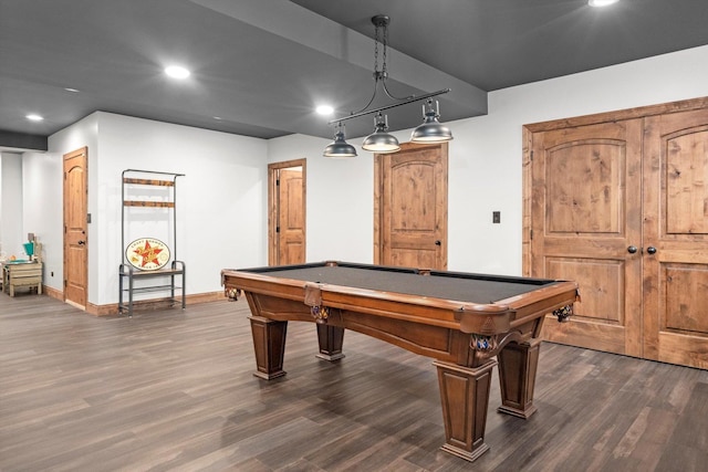 24355 S Arranmore Way, Frankfort, IL 60423 - playroom with dark wood finished floors, recessed lighting, billiards table, and baseboards