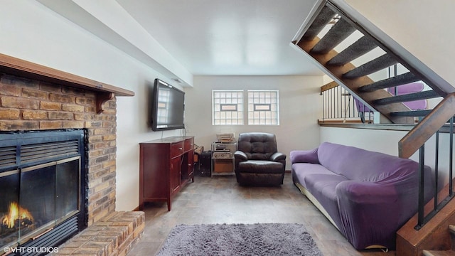 18153 Idlewild Dr, Country Club Hills, IL 60478 - living area featuring a brick fireplace and stairs