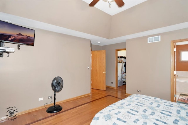 2985 Royal Ct, New Lenox, IL 60451 - bedroom featuring light wood-style floors, baseboards, a spacious closet, a ceiling fan, and ensuite bath
