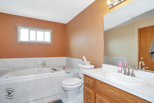 2985 Royal Ct, New Lenox, IL 60451 - bathroom featuring a garden tub, vanity, toilet, and tile patterned flooring