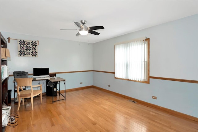 2985 Royal Ct, New Lenox, IL 60451 - office area featuring ceiling fan, light wood-style floors, and baseboards