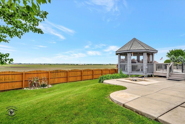 2985 Royal Ct, New Lenox, IL 60451 - view of yard with a gazebo, a patio, a wooden deck, and a rural view