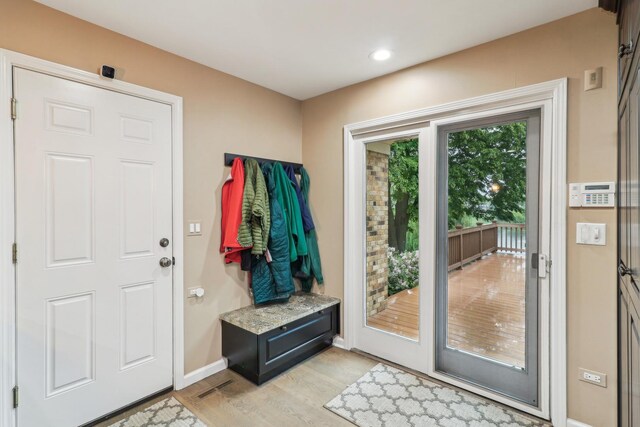 7316 Gleneagle Cir, Lakewood, IL 60014 - mudroom with light wood-style floors, baseboards, and recessed lighting