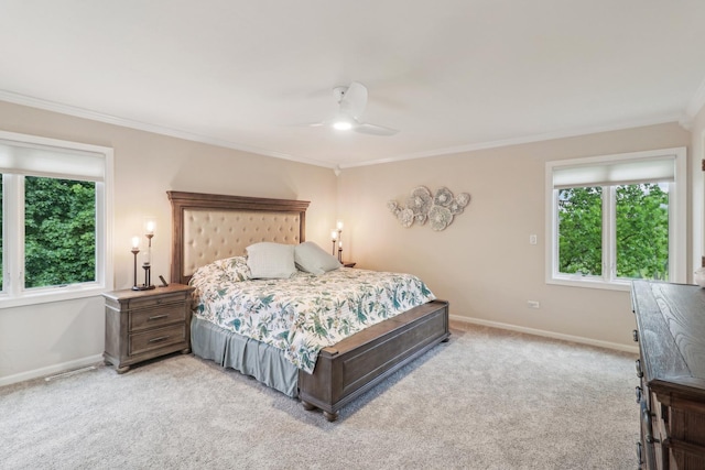 7316 Gleneagle Cir, Lakewood, IL 60014 - bedroom featuring crown molding, light carpet, baseboards, and a ceiling fan