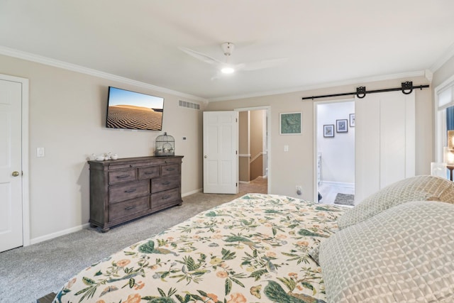 7316 Gleneagle Cir, Lakewood, IL 60014 - bedroom with light colored carpet, crown molding, baseboards, and ceiling fan