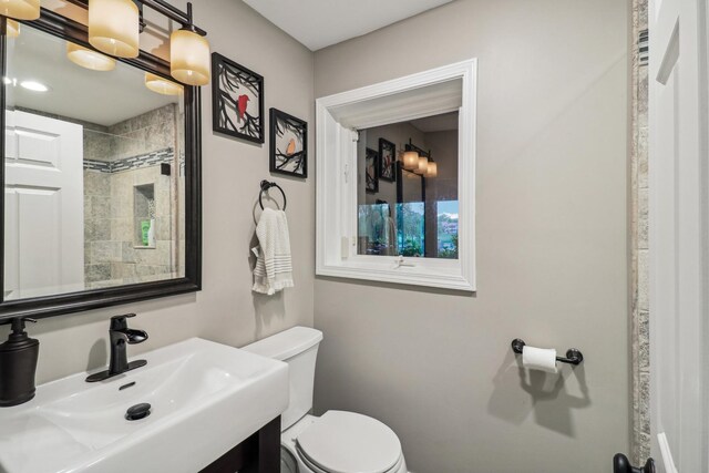 7316 Gleneagle Cir, Lakewood, IL 60014 - bathroom featuring a sink, toilet, and a tile shower