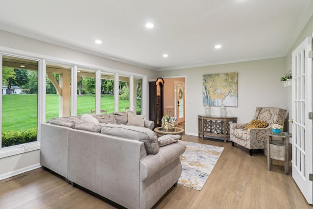 7316 Gleneagle Cir, Lakewood, IL 60014 - living room featuring crown molding, recessed lighting, wood finished floors, and baseboards