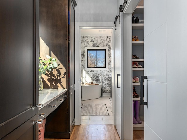 527 N Ellsworth St, Naperville, IL 60563 - bathroom featuring wood finished floors and wallpapered walls