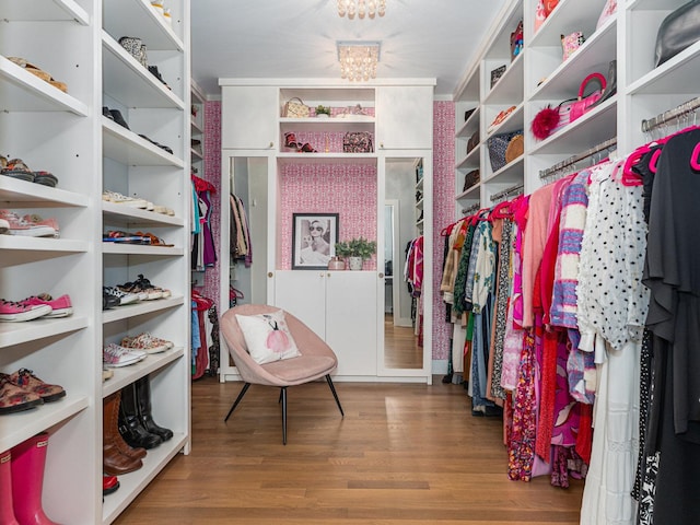 527 N Ellsworth St, Naperville, IL 60563 - spacious closet featuring wood finished floors and a chandelier