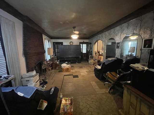12116 S Stewart Ave, Chicago, IL 60628 - living area featuring a ceiling fan and arched walkways