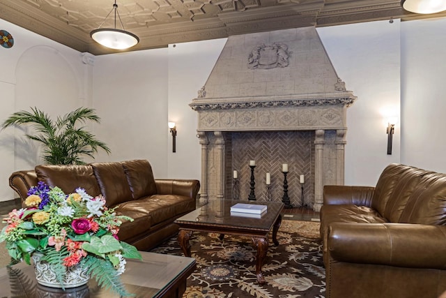 212 N Center St Unit 502, Bloomington, IL 61701 - living area featuring an ornate ceiling and wood finished floors