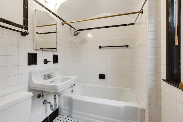 10341 S Trumbull Ave, Chicago, IL 60655 - full bathroom with tile walls, toilet, bathtub / shower combination, and a sink