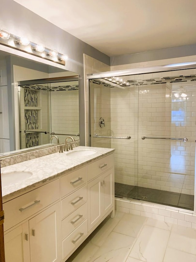 308 Ashbury Ct Unit 1515-1, Roselle, IL 60172 - full bath with a stall shower, double vanity, and marble finish floors