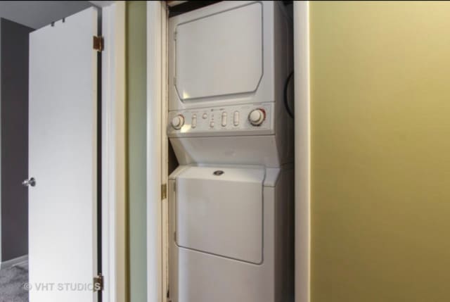 80 S Pleasant Rd Unit 204, Lake Zurich, IL 60047 - laundry room with stacked washer / dryer