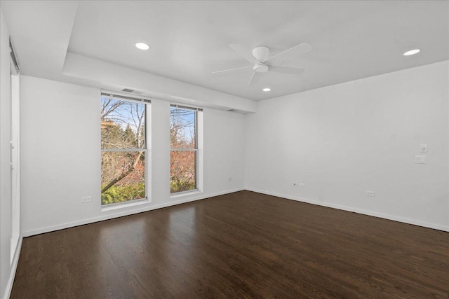 380 Green Bay Rd Unit 4D, Winnetka, IL 60093 - empty room with dark wood finished floors, baseboards, recessed lighting, and a ceiling fan