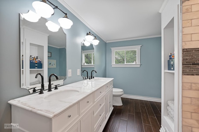 13 N Cannonball Trl, Bristol, IL 60512 - full bath with double vanity, wood finished floors, crown molding, baseboards, and toilet
