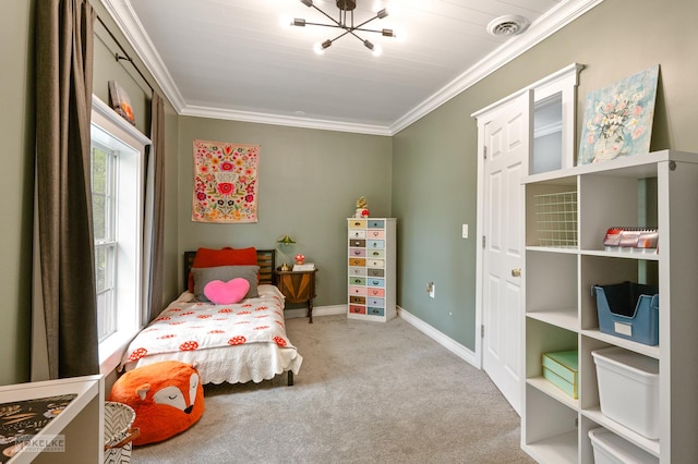 13 N Cannonball Trl, Bristol, IL 60512 - carpeted bedroom with ornamental molding, a chandelier, and baseboards