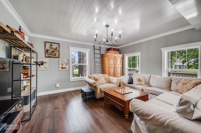 13 N Cannonball Trl, Bristol, IL 60512 - living area with a chandelier, dark wood-style flooring, healthy amount of natural light, crown molding, and baseboards
