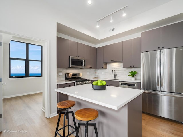 1464 S Michigan Ave Unit 2201, Chicago, IL 60605 - kitchen with appliances with stainless steel finishes, a sink, a kitchen breakfast bar, and light wood finished floors