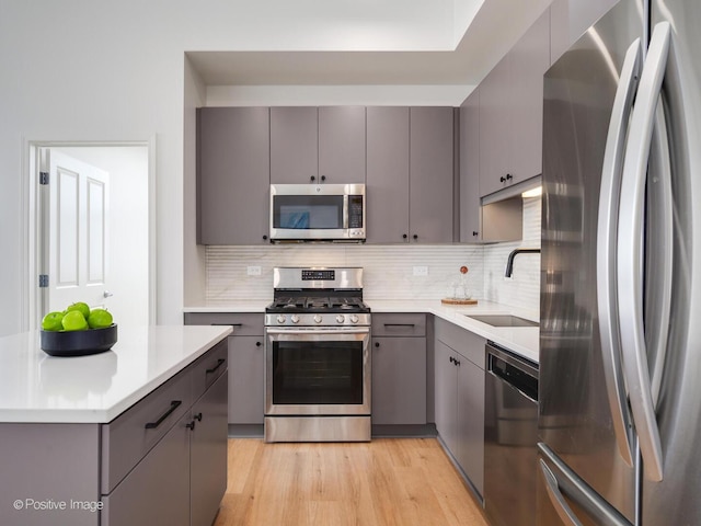 1464 S Michigan Ave Unit 2201, Chicago, IL 60605 - kitchen featuring stainless steel appliances, gray cabinets, a sink, light countertops, and backsplash