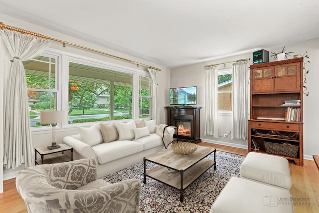 925 S Chestnut Ave, Arlington Heights, IL 60005 - living room with light wood-type flooring, a glass covered fireplace, and baseboards