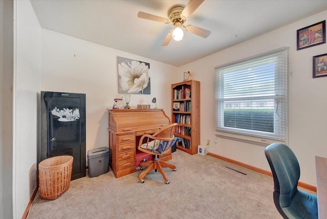 2511 Sangamon Dr, Champaign, IL 61821 - carpeted home office featuring a ceiling fan and baseboards