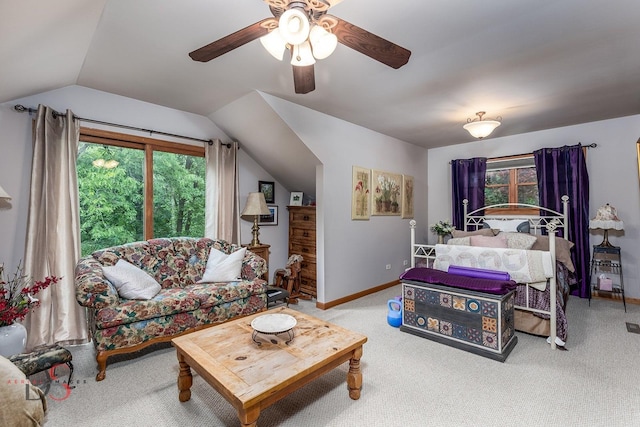 2598 N 2739th Rd, Marseilles, IL 61341 - carpeted bedroom with lofted ceiling, baseboards, and ceiling fan