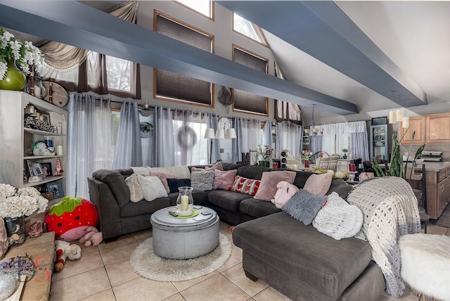 2598 N 2739th Rd, Marseilles, IL 61341 - living room with light tile patterned floors, healthy amount of natural light, and a high ceiling