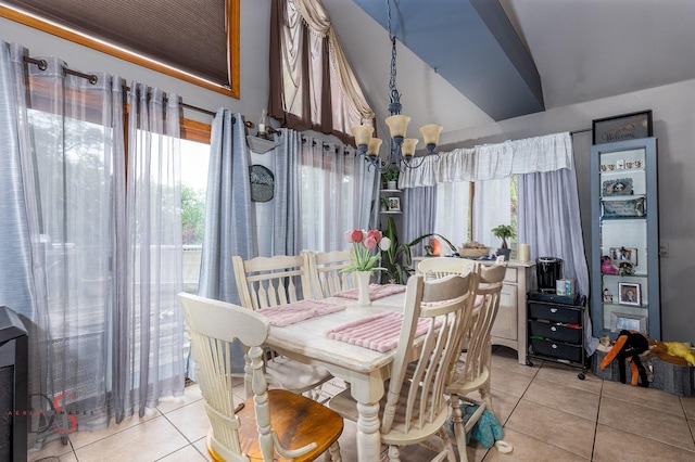 2598 N 2739th Rd, Marseilles, IL 61341 - dining space with light tile patterned floors, a chandelier, and a towering ceiling