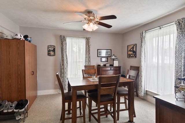904 E Madison St, Pontiac, IL 61764 - dining room featuring plenty of natural light, light colored carpet, and a ceiling fan