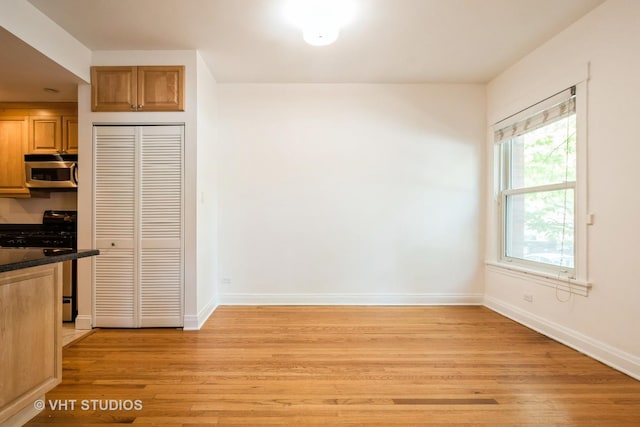 4148 N Clarendon Ave Unit 102, Chicago, IL 60613 - kitchen with stainless steel appliances, light wood-style floors, and dark countertops