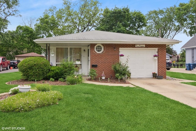 611 Palace St, Aurora, IL 60506 - view of front of home with a front lawn, driveway, an attached garage, and brick siding