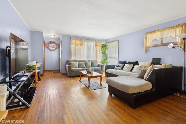 611 Palace St, Aurora, IL 60506 - living area featuring ornamental molding and hardwood / wood-style floors
