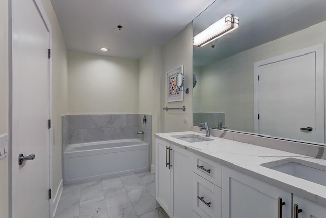 125 S Green St Unit 705A, Chicago, IL 60607 - bathroom with marble finish flooring, a bath, double vanity, and recessed lighting
