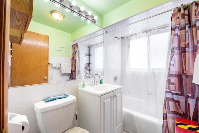 6850 Cermak Rd Unit Gb, Berwyn, IL 60402 - bathroom featuring tile walls, vanity, shower / tub combo, and toilet