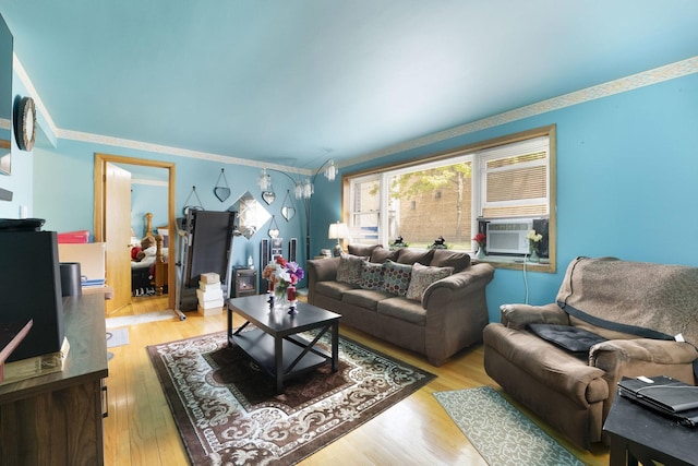 6850 Cermak Rd Unit Gb, Berwyn, IL 60402 - living area featuring light wood finished floors, cooling unit, and crown molding