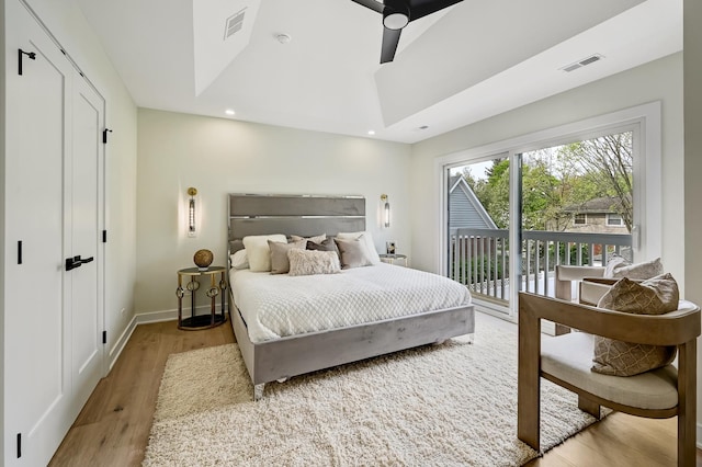 4468 Clausen Ave, Western Springs, IL 60558 - bedroom featuring access to exterior, wood finished floors, recessed lighting, baseboards, and ceiling fan
