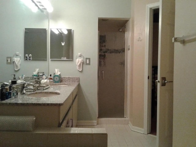 121 Chatsworth Cir, Schaumburg, IL 60194 - bathroom with a shower stall, vanity, and tile patterned floors