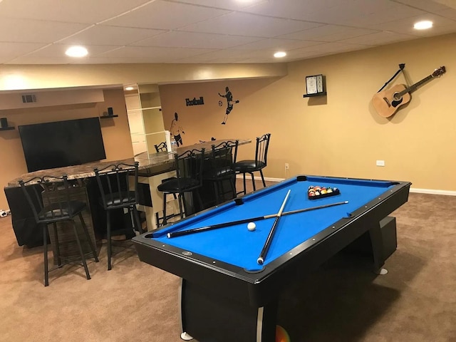 121 Chatsworth Cir, Schaumburg, IL 60194 - game room with carpet, pool table, bar area, recessed lighting, and baseboards