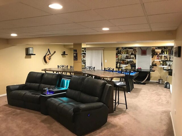 121 Chatsworth Cir, Schaumburg, IL 60194 - living room featuring carpet, a paneled ceiling, baseboards, and recessed lighting