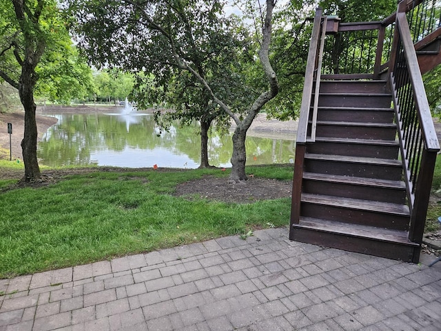121 Chatsworth Cir, Schaumburg, IL 60194 - view of patio / terrace with stairway and a water view