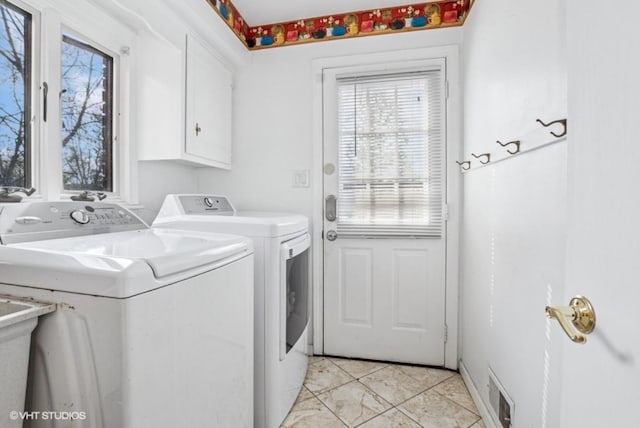 20832 Sparta Ln, Olympia Fields, IL 60461 - laundry area featuring cabinet space, washer and dryer, and plenty of natural light