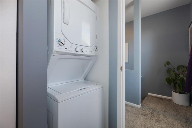 3713 Grand Blvd Unit 10, Brookfield, IL 60513 - laundry room with stacked washer / drying machine and light carpet