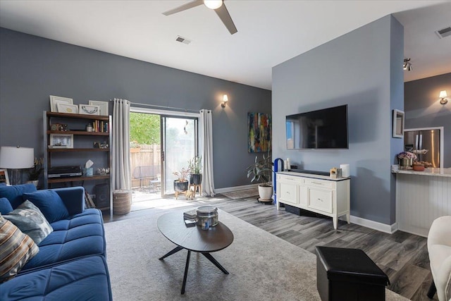 3713 Grand Blvd Unit 10, Brookfield, IL 60513 - living room featuring wood finished floors and ceiling fan