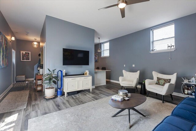 3713 Grand Blvd Unit 10, Brookfield, IL 60513 - living room with wood finished floors and ceiling fan