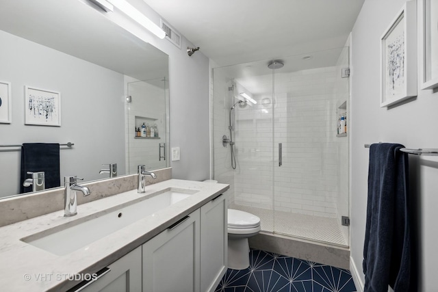843 W Adams St Unit 310, Chicago, IL 60607 - full bath with vanity, a shower stall, and tile patterned flooring