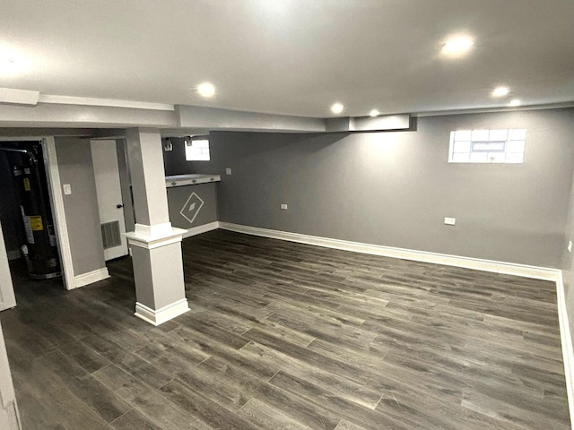 1900 W 83rd St Unit 0, Chicago, IL 60620 - basement featuring gas water heater, dark wood-style flooring, and recessed lighting