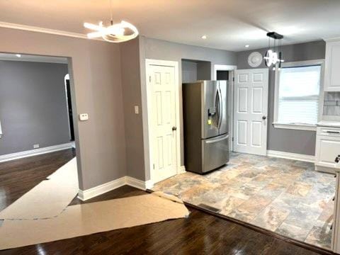1900 W 83rd St Unit 0, Chicago, IL 60620 - kitchen featuring stainless steel fridge, a chandelier, light wood-style flooring, and recessed lighting