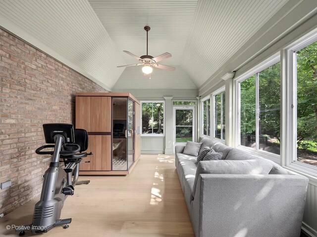 1360 Turvey Rd, Downers Grove, IL 60515 - sunroom / solarium with vaulted ceiling, wood finished floors, and brick wall